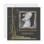 Black and golden floral border birthday invite