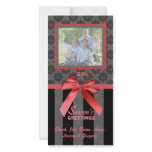 Black And Gray Damask Red Ribbon Photo Card