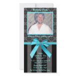 Black And Gray Damask With Teal Ribbon Picture Card