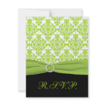 Black and Green Damask Reply Card