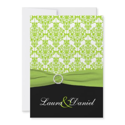 Black and Green Damask Wedding Invitation by NiteOwlStudio