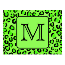 Black and Green Leopard Print. Custom Monogram. Postcard