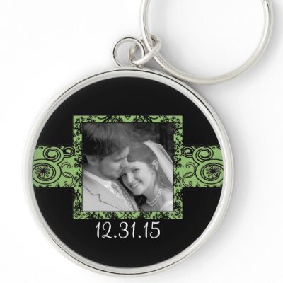 Black and Green Swirly Floral Wedding Keychain by samack