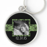 Black and Green Swirly Floral Wedding Keychain
