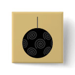 Black and Grey Christmas Bauble on Gold. Custom buttons