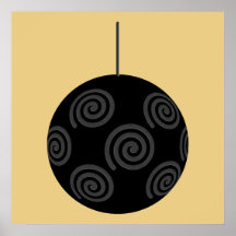 Black and Grey Christmas Bauble on Gold. Print