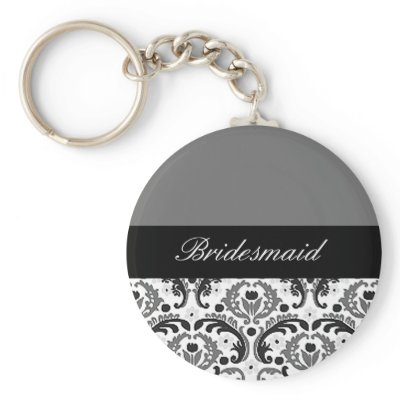 black and grey damask bridesmaid keychain by Cards_by_Cathy