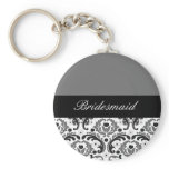 black and grey damask bridesmaid keychain