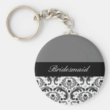 black and grey damask bridesmaid keychain