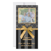 Black And Grey Damask Gold Ribbon Photo Card