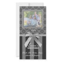 Black And Grey Damask Silver Ribbon Photo Card