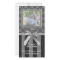 Black And Grey Damask Silver Ribbon Photo Card photo cards