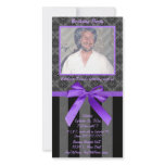 Black And Grey Damask With Purple Ribbon photo cards