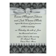 black and grey silver damask custom announcement