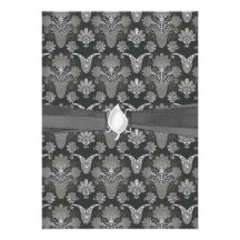 black and grey silver damask custom invite