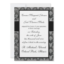 black and grey silver damask design custom invites