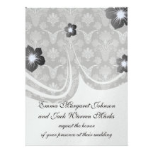 black and grey silver damask personalized announcements