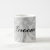 black and grey silver damask mug