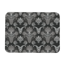 black and grey silver  paisley damask rectangle magnets