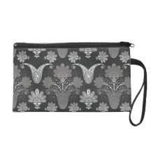 black and grey silver  paisley damask wristlets