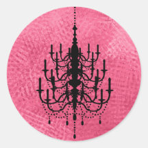 Black and Hot Pink Chandelier Wedding Seal Round Stickers
