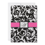 Black and Hot Pink Damask Wedding Invitations