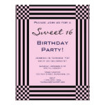 Black and Hot Pink Stripes Sweet 16 Birthday Party Personalised Invitations