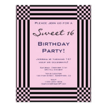 Black and Hot Pink Stripes Sweet 16 Birthday Party Personalised Invitations