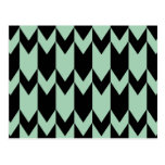 Black and Light Sage Green Chevron Pattern. postcards