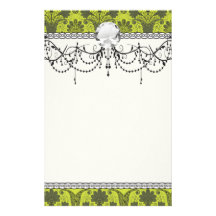 black and lime green damask.ai stationery