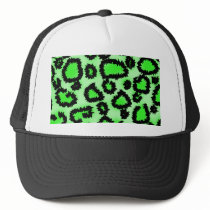 Black and Lime Green Leopard Print Pattern. Mesh Hats