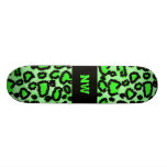 Black and Lime Green Leopard Print Pattern. Custom Skateboard