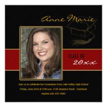 Black and Maroon Graduation Party Photo Invitation