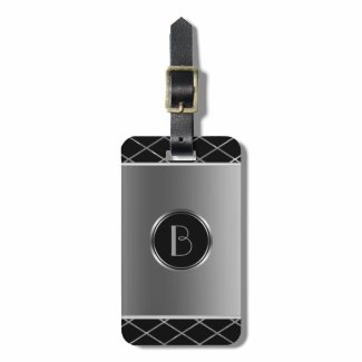 Black And Metallic Silver Geometric Design Luggage Tag