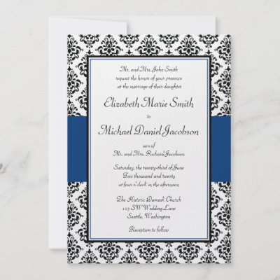 Black and Navy Blue Damask Wedding Invitation by augustafternoon