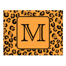 Black and Orange Leopard Print. Custom Monogram. Postcards