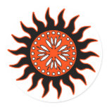 Black and Orange Sun Round Sticker