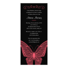 Black and Pink Butterfly Quinceanera Invitations