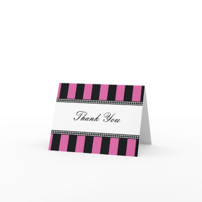 Black and Pink Cafe Stripes Thank You Note by hummingbirdcake