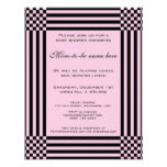 Black and Pink Checkers Stripes Baby Shower Invites