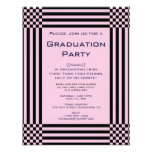 Black and Pink Checkers Stripes Graduation Party Invite
