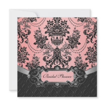 Black and Pink Damask Bridal Shower Invitations