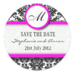 Black and Pink Damask Monogram Wedding Sticker