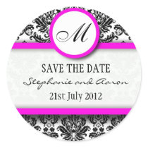 Black and Pink Damask Monogram Wedding Sticker