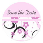 Black and Pink Floral Save the Date Envelope Seals Round Stickers