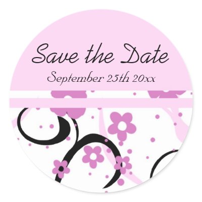 Black and Pink Floral Save the Date Envelope Seals Stickers by DreamingMindCards