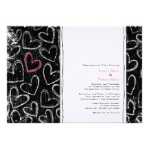 Black and Pink Grunge Hearts Wedding Invitations