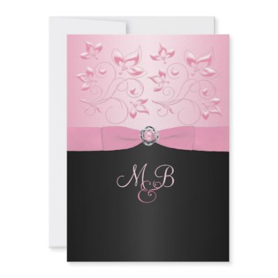 Black and Pink Pearl Loveknot Floral II Invitation by NiteOwlStudio