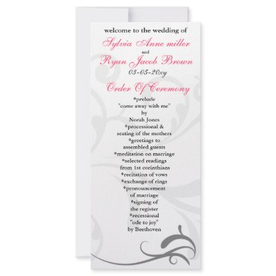 black and pink  Wedding program Custom Rack Cards by blessedwedding