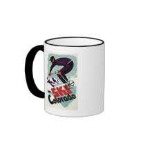 Black and Purple Clothed Skier Coffee Mugs